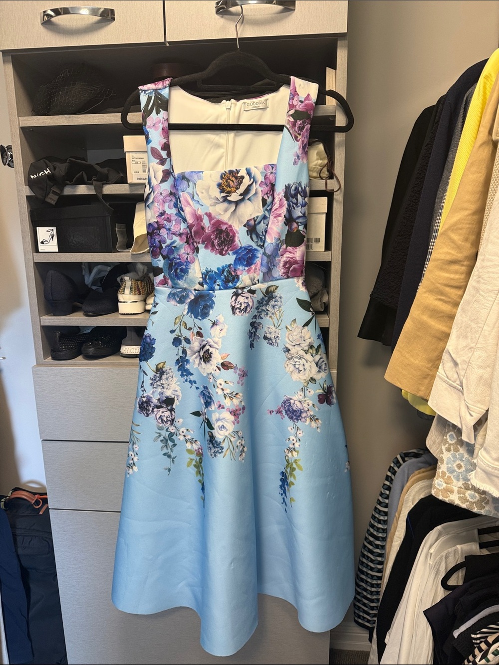 Floral Fit & Flare Midi Dress - Light Blue medium